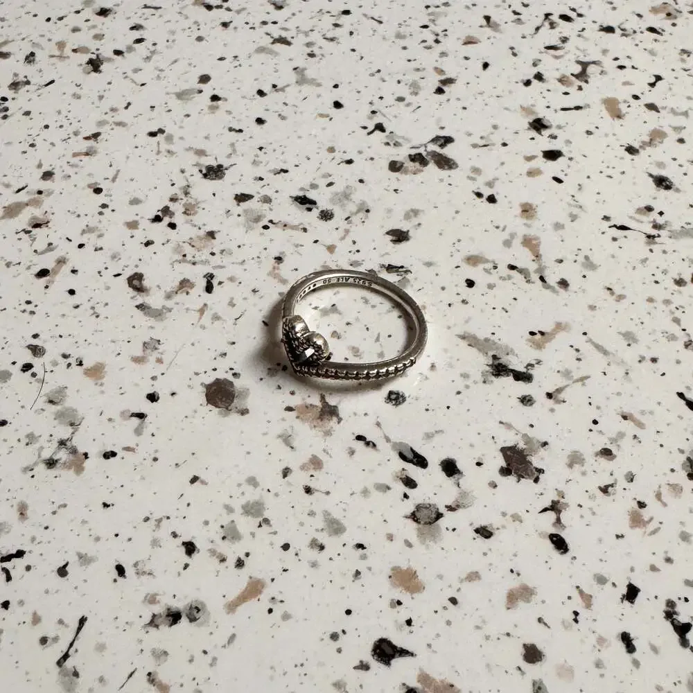 Pandora Sterling Silver Beaded Open Heart ring